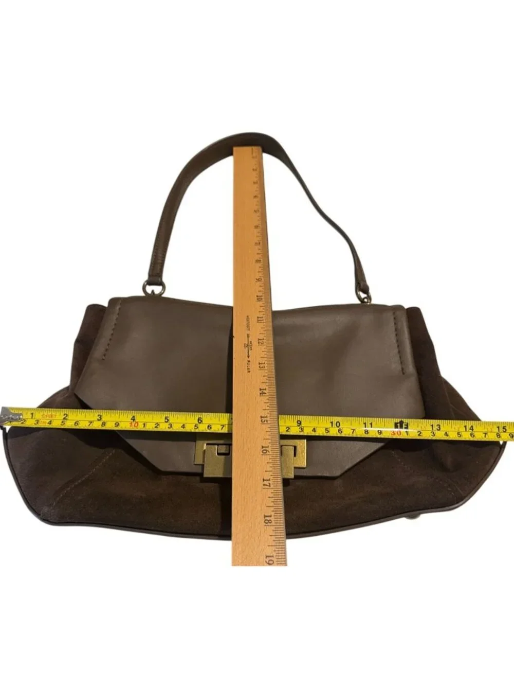 Zac Posen Eartha Brown Leather Suede Envelope Flap Brass Hardware Shoulder Bag